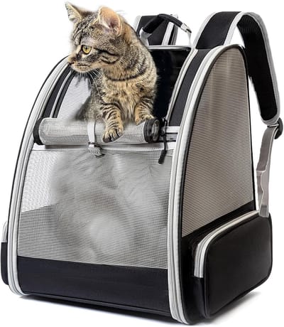Pets Draagtas Hond - Dierendraagtas - Kattenrugzak Voor Honden En Katten 2-10 kg - Zachte Opvouwbare Huisdierrugzak - Grijs - Voor Kleine Huisdieren - Ideaal Voor Reis En Dagelijks Gebruik - Lichtgewicht En Ademend - 32x28x41 cm