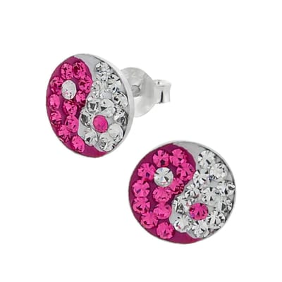 WeLoveSilver - Zilveren oorstekers - roze yin yang - 925 zilver