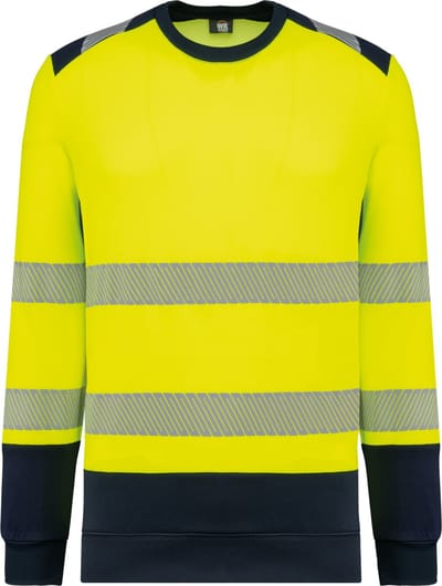 WK. Designed To Work Gerecycled veiligheidssweater ronde hals WK420 - Hi Viz Yellow / Navy - 3XL