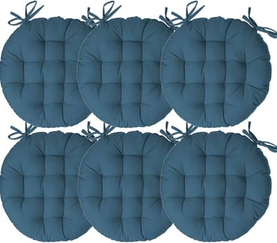 Atmosphera Tuinstoelkussen - 6x - petrol groen - katoen - 38 x 38 x 6.5 cm - wicker zitkussen rond