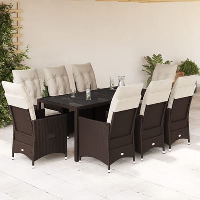 vidaXL - 9-delige - Tuinset - met - kussens - poly - rattan - bruin