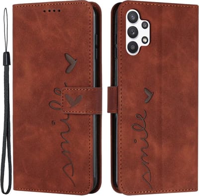 Coverup Hoesje - Geschikt voor Samsung Galaxy A32 5G Hoesje - Coverup Smile Book Case - Bruin