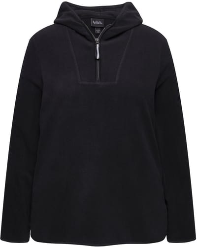 Ulla Popken - Dames - Troyer van fleece kort oversized capuchon lange mouwen - Zwart - Maat 42+