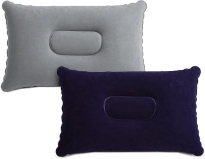 Luchtkussens voor Kamperen en Reizen - 2 Stuks Opblaasbare Kussens in Grijs en Navy Blauw