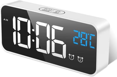 LED Digitale Wekker - Oplaadbare Spiegelwekker met Temperatuurweergave, Snooze, Instelbaar Volume en Helderheid - 2 Alarmen
