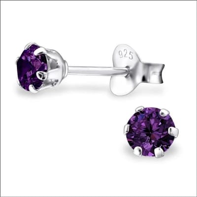 Aramat Jewels | Oorbellen | 925 Zilveren Zirkonia Oorbellen Rond 4-8mm - Sprankelende Oorstekers | 4mm / Paars | | | Zilver | Kinderen, Volwassenen | Verkleurd niet