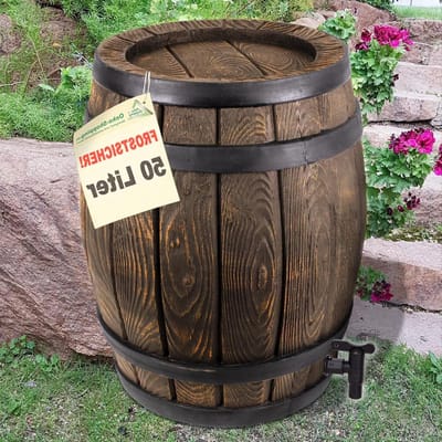 Regenton Imitatie Hout - Wateropslag Vat - Regenwater Opvangen - Voelbare Houtnerf Structuur - 50 Liter - Bruin