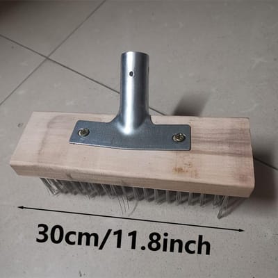 Brosse de Sol en Fil d'Acier Inoxydable pour Nettoyage Multi-Surfaces, Réutilisable, Fermeté Moyenne, Manche en Bois en Deux Parties de 1,2 m, Idéale pour la Cuisine, le Salon 30cm/11.8inch gray