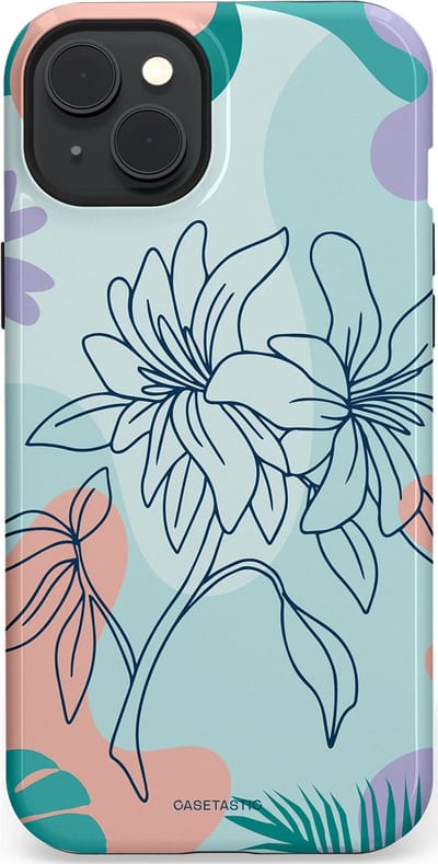 Casetastic Hoesje Geschikt voor Apple iPhone 15 Plus Magsafe - Stijlvolle Beschermende Duo-layer Case - Mint Bloemprint