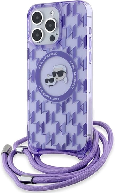 Karl Lagerfeld IML Crossbody Monogram Karl & Choupette Head MagSafe case for iPhone 15 Pro - purple