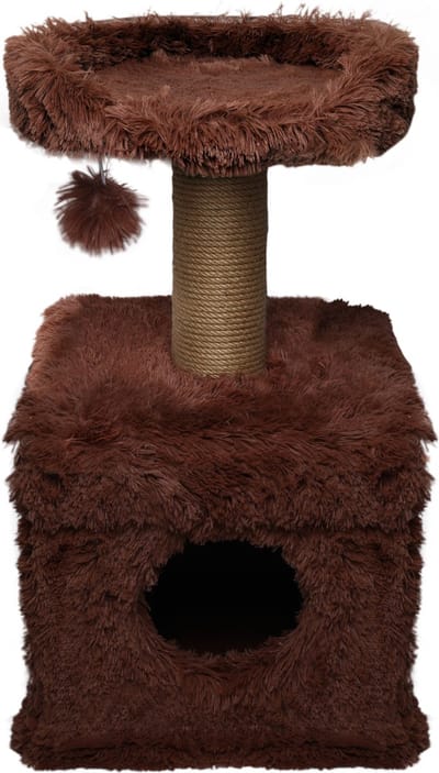 Topmast Krabpaal Fluffy Lima - Bruin - 39 x 39 x 72 cm - Made in EU - Krabpaal voor Katten - Met Kattenhuis - Sterk Sisal Touw