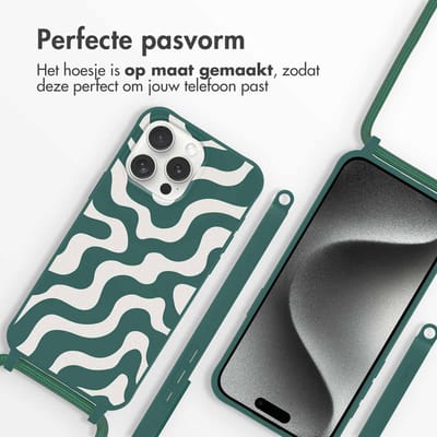 imoshion Hoesje - Geschikt voor Apple iPhone 15 Pro Max - Siliconen design hoesje met koord - Petrol Green Groovy