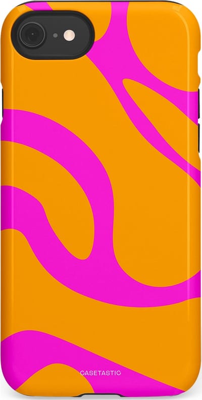Casetastic Hoesje Geschikt voor Apple iPhone 7/8/SE - Stijlvolle Beschermende Duo-layer Case - Zonnige Zebra Roze-Oranje