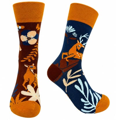Tutti Footi – Paar verschillende sokken met Herten & Bos bloemen – Maat 36-40 – Herfst/Natuur