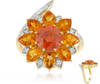 Cavill - Damesring 18K Goud Verguld - 925 Sterling Zilver - 2,36 ct Spaanse Sphaleriet & 1,97 ct Citrien Druppel - Elegante Edelsteenring met Zirkonia