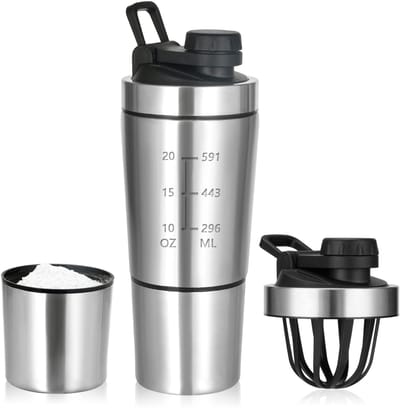 Dailygoods - Eiwitshaker - Roestvrij staal - Dubbellaags en BPA-vrij - 700 + 200 ml - Proteïneshaker voor sport en fitness - Geschikt voor actief leven