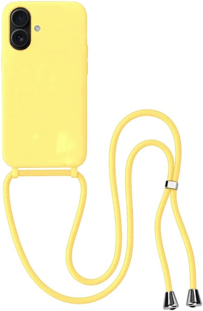 Hoes Geschikt voor iPhone 17 Hoesje Met Koord - Telefoonhoesje Geschikt voor iPhone 17 Backcover Met Afneembaar Koord - Geel