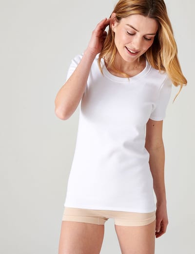 Damart - Thermolactyl T-shirt met korte mouwen, geborstelde fleece - Dames - Wit - XS