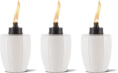 Tafel Fakkels Set van 3 - Witte Glazen Decoratieve Buitenverlichting met Visgraat Patroon