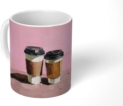 Mok - Koffiemok - Koffiebekers - Deksel - Verf - Textuur - Mokken - 350 ML - Beker - Koffiemokken - Theemok