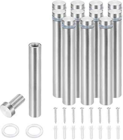 12x80mm Spacer Screws, 8 Stuks RVS Wandmontage Sign Standoffs Bevestigingsmateriaal voor Acryl Fotolijst, Zilver, Perfect voor Advertenties en Decoratie