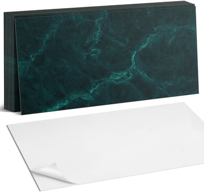 Coloray Plaktegels - Geaderd marmerpatroon Zelfklevende Wandtegels - 40 cm x 20 cm - Groente Plaktegels - 10 stuks - Rechthoek PVC Tegels - Plaktegels Badkamer - Vloertegels Zelfklevend - Vinyl Tegels Zelfklevend - Portugese Tegels