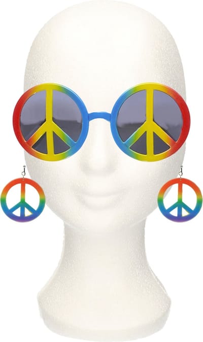 Verkleed set Sixties/Hippie/Flower Power Peace oorbellen en zonnebril