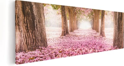 Artaza Canvas Schilderij Bloesem Bomen - 60x20 cm - Wanddecoratie Natuur - Muurdecoratie Landschap - Kamer Accessoires Bos - Roze