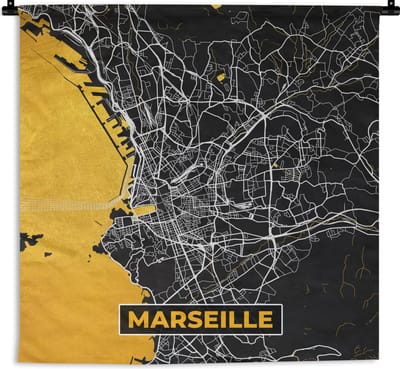 Wandkleed - Wanddoek - Stadskaart – Frankrijk – Kaart – Marseille – Plattegrond - 180x180 cm - Wandtapijt