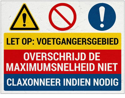 Voetgangersgebied overschrijd max snelheid niet bord | Sign Again materiaal | 28 x 21 cm