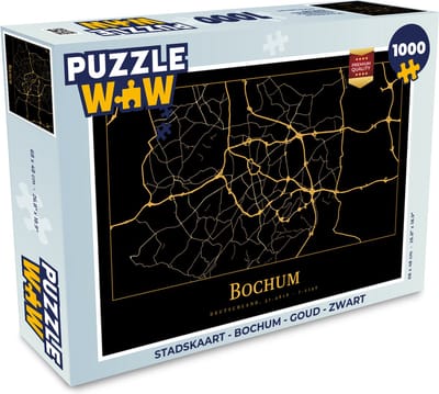 Puzzel Stadskaart - Bochum - Goud - Zwart - Legpuzzel - Puzzel 1000 stukjes volwassenen - Plattegrond