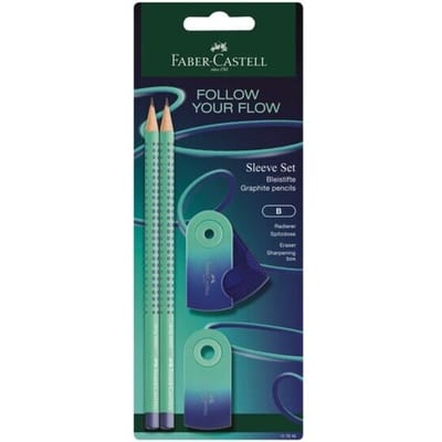 Potlood Faber Castell GRIP 2001 Flow Edition Buzzing Blue 2 x B + gum + slijper blister