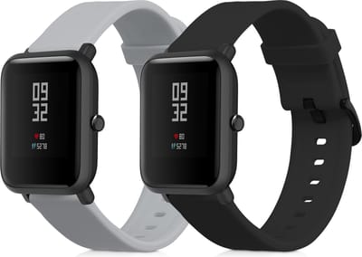 kwmobile 2x horlogebandjes geschikt voor Huami Amazfit Bip S / Bip S Lite bandje - Smartwatch bandjes van TPU - Activity tracker horloge band in zwart / grijsgroen