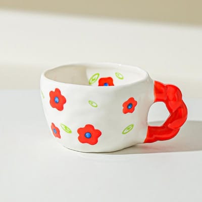 Retro Handgeschilderde Bloemen Handgemaakt Irregulair Schattige Kop Keramische Koffiekop Design Sense Koffiekop Huishoudelijke Waterkop 301-400ml