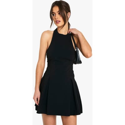 boohoo Dames Bengaline Halter Skater Jurk | Black | Maat: 14