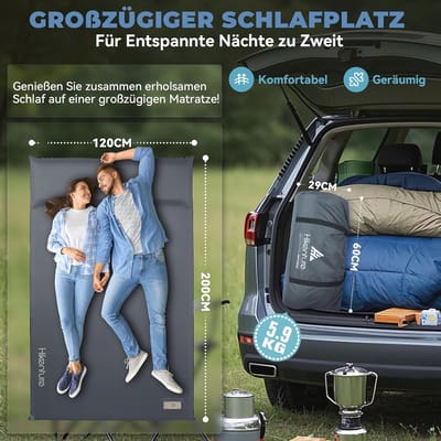 Dubbel zelfopblaasbare slaapmat met ingebouwde elektrische pomp - 8 cm dik - Campingmat voor buiten, tent of auto