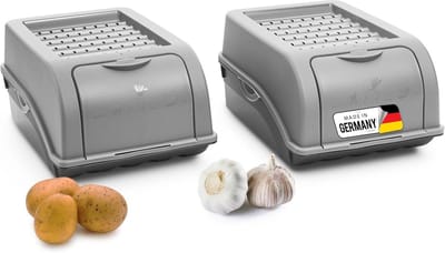 Aardappelbewaardoos | 2x klein 3,5L | GRIJS | Uiendoos | Groentebox stapelbare aardappelbox uienopslag aardappelmand fruitcontainer aardappelbox voedselopslagcontainer