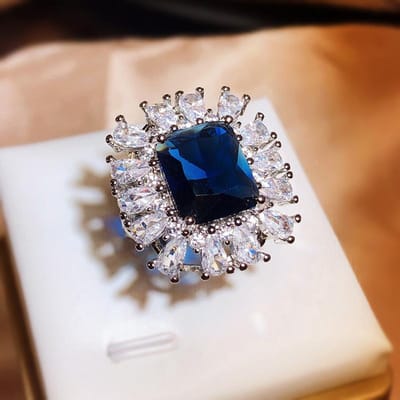 Zilveren Sprankelend Blauw/Wit Zirkonia Ringen Voor Vrouwen Bruiloft Verloving Feest Nobele Ringen Jubileum Cadeau Sieraden resizable beige