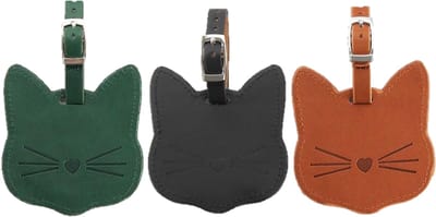 Oliva's - Kofferlabel set van 3 stuks - Bagagelabel voor koffer - Leer - Kat / Poes