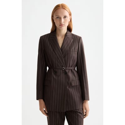 Scotch & Soda Double Breasted Lurex Pinstripe Blazer Chocolate Plum Taglia: XS | Blazers Outlet | Donna | Marrone