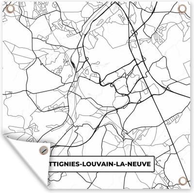 Tuin poster Stadskaart – Plattegrond – België – Zwart Wit – Ottignies Louvain la Neuve – Kaart - 200x200 cm - Tuindoek