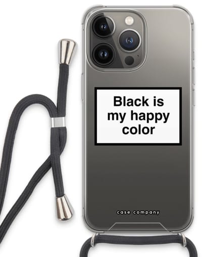 Case Company® - Hoesje met koord geschikt voor iPhone 13 Pro hoesje met Koord - Black is my happy color - Telefoonhoesje met Zwart Koord - Bescherming aan alle Kanten en Over de Schermrand