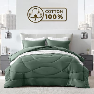 Sleep Comfy Cottiva Series - All Year Dekbed zonder overtrek - Bosgroen & Peppermint | 140x200 cm - Wasbaar hoesloos dekbed - Binnen & Buiten - 100% Katoen - Met Kussenslopen| Dekbed in Kleur - OEKO Green - Droogt Snel