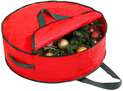 Dailygoods- Opbergtas 61 cm - Opbergtas met handgrepen - Ritssluiting - Kerstkranshouder - Decoratie slinger - Rood - Decoratietas