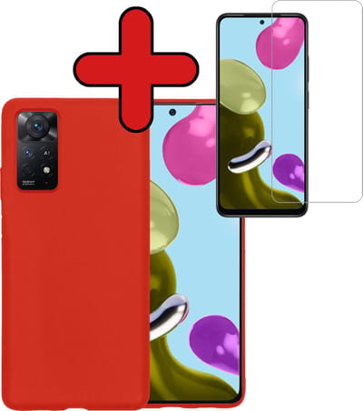 Hoesje - Met Screenprotector - Geschikt voor Xiaomi Redmi Note 11s - Sterk & Shockproof - Telefoon Hoes - Back Cover - Siliconen Case - Telefoonhoes - Rood