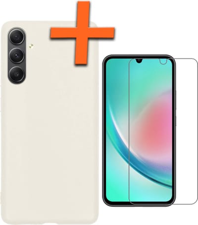 Hoes - Met Screenprotector - Geschikt voor Samsung Galaxy A34 - Sterk & Shockproof - Back Cover - Siliconen Case - Telefoon Hoes - Wit