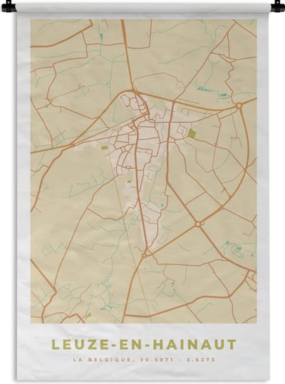 Wandkleed - Wanddoek - België - Leuze-en-Hainaut - Kaart - Stadskaart - Plattegrond - 120x180 cm - Wandtapijt