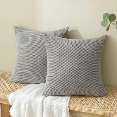 Famanu - Ribfluwelen decoratieve kussenhoes, granulaat, kussenslopen, sierkussen, voor bank of woonkamer, 2-delige set van 60 x 60 cm, lichtgrijs