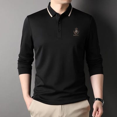 Lente en Herfst Nieuwe Middelbare Leeftijd Effen Kleur Basis T-shirt Casual Heren Poloshirt T-shirt met Lange Mouwen 3XL