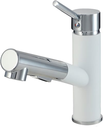 GOSPO Keukenkraan, eengreepsmengkraan in drie kleurversies, uittrekbare wastafelarmatuur van messing, kraan voor keuken of badkamer, mengkraan (wit)